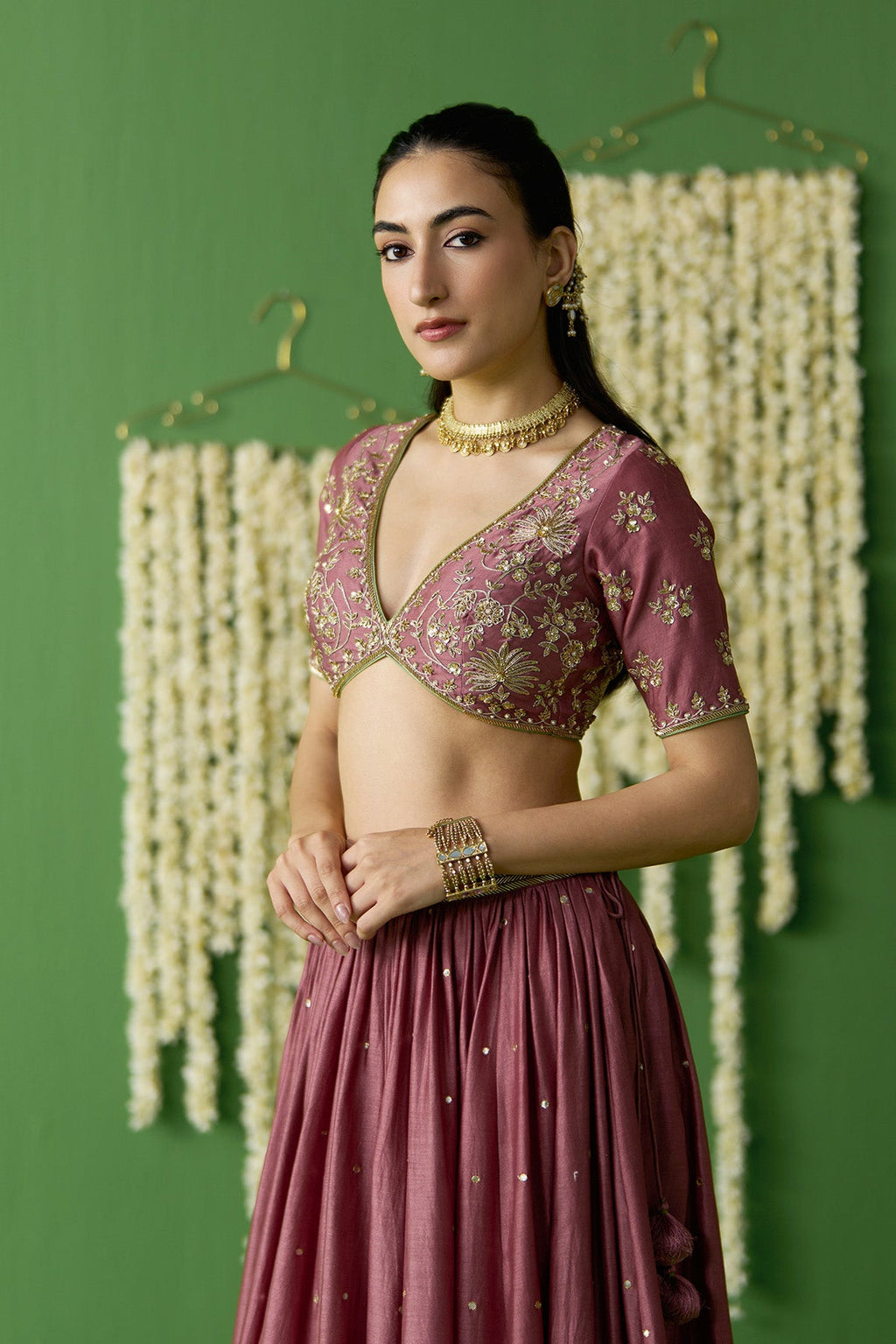 Gulnaar Onion Pink Embroidered lehenga with blouse and dupatta ( set of 3) - Ready to ship