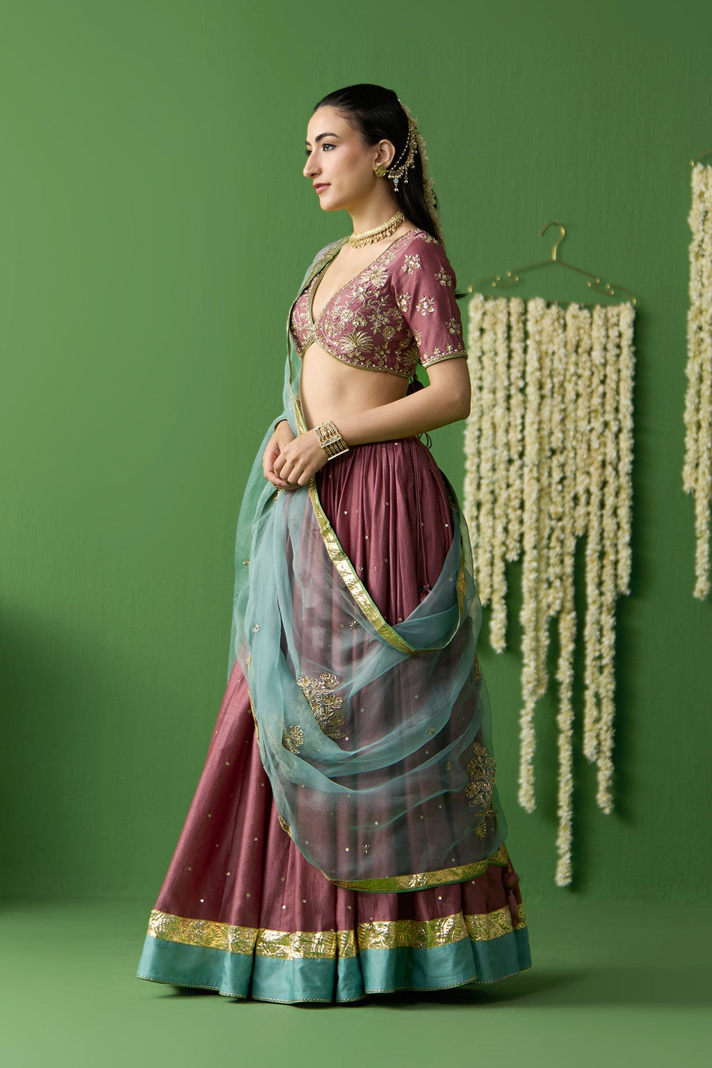 Gulnaar Onion Pink Embroidered lehenga with blouse and dupatta ( set of 3) - Ready to ship