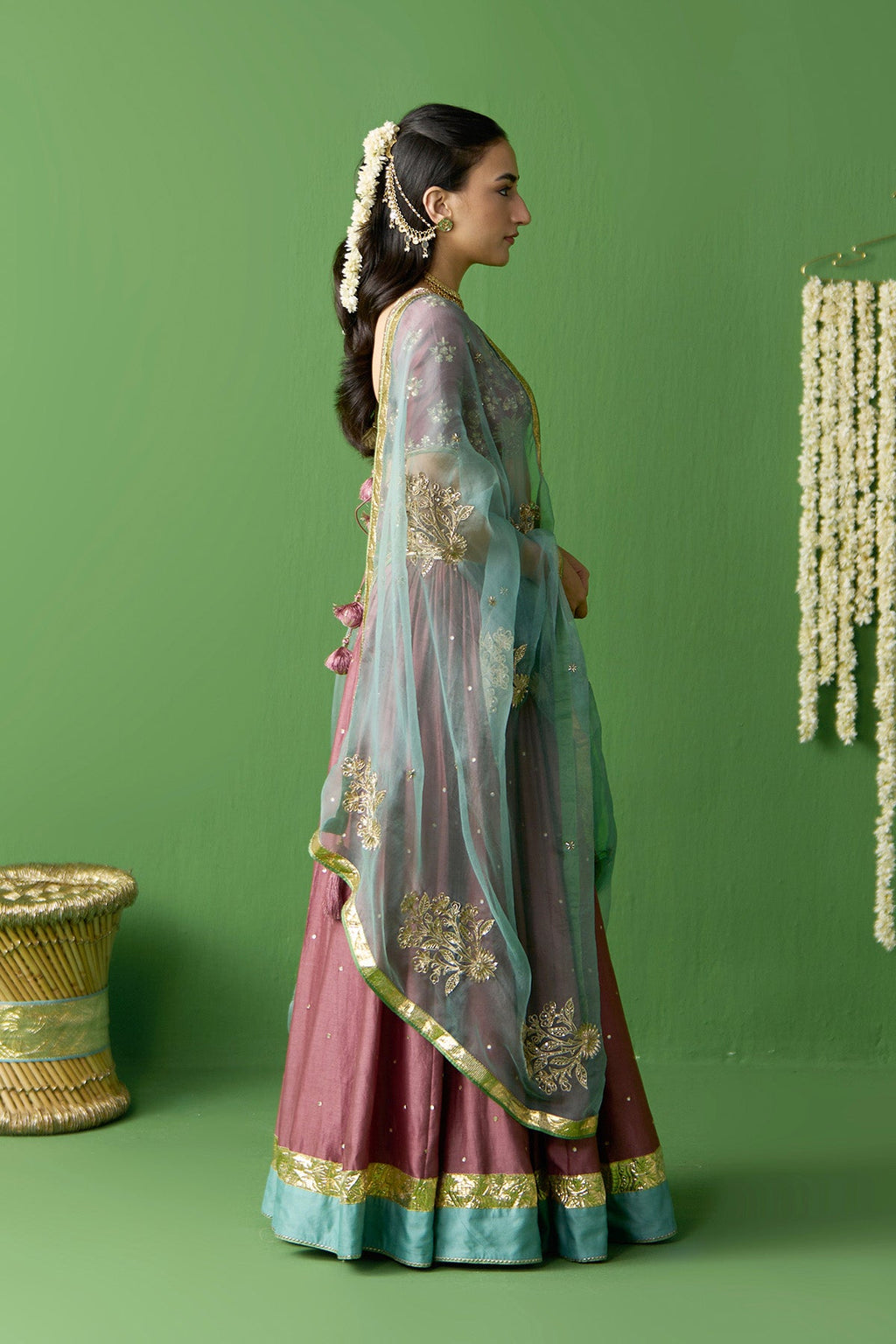 Gulnaar Onion Pink Embroidered lehenga with blouse and dupatta ( set of 3) - Ready to ship