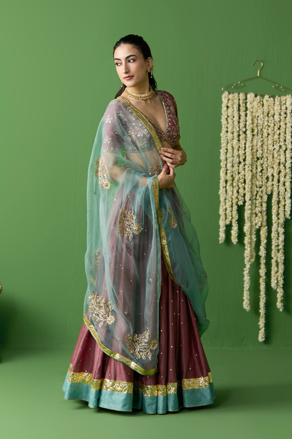 Gulnaar Onion Pink Embroidered lehenga with blouse and dupatta ( set of 3) - Ready to ship