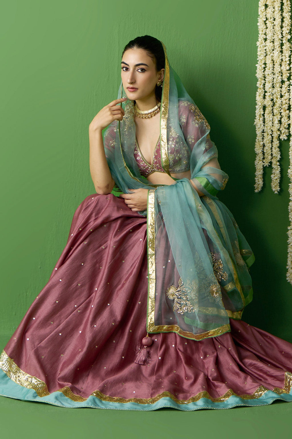 Gulnaar Onion Pink Embroidered lehenga with blouse and dupatta ( set of 3) - Ready to ship