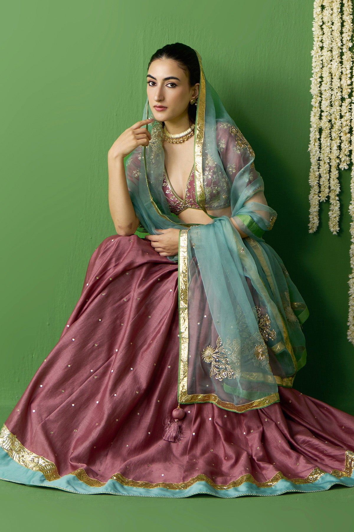 Gulnaar Onion Pink Embroidered lehenga with blouse and dupatta ( set of 3) - Ready to ship