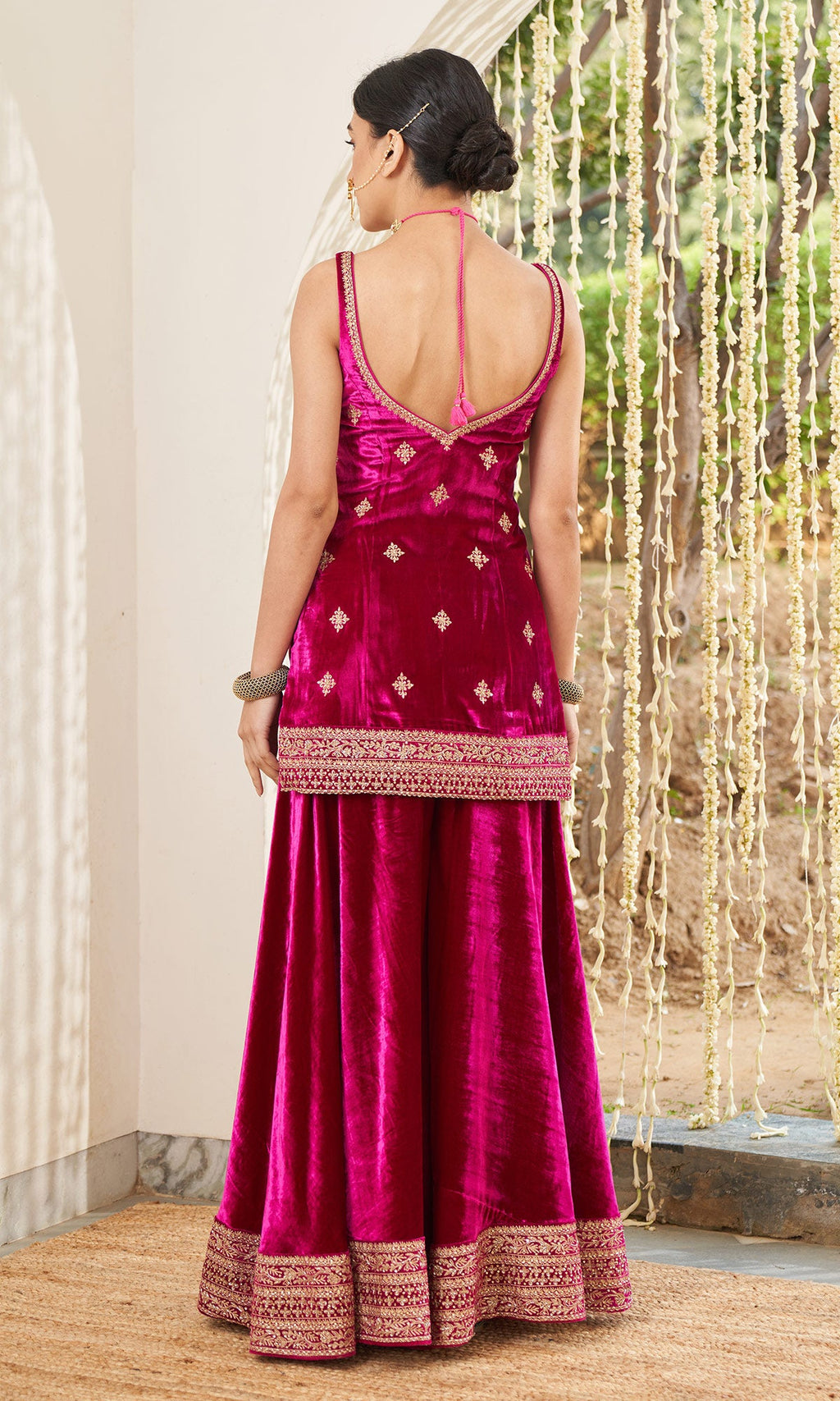 Mirzya - Rani Pink Velvet Sharara set with organza dupatta - setof 3 - Ready to ship