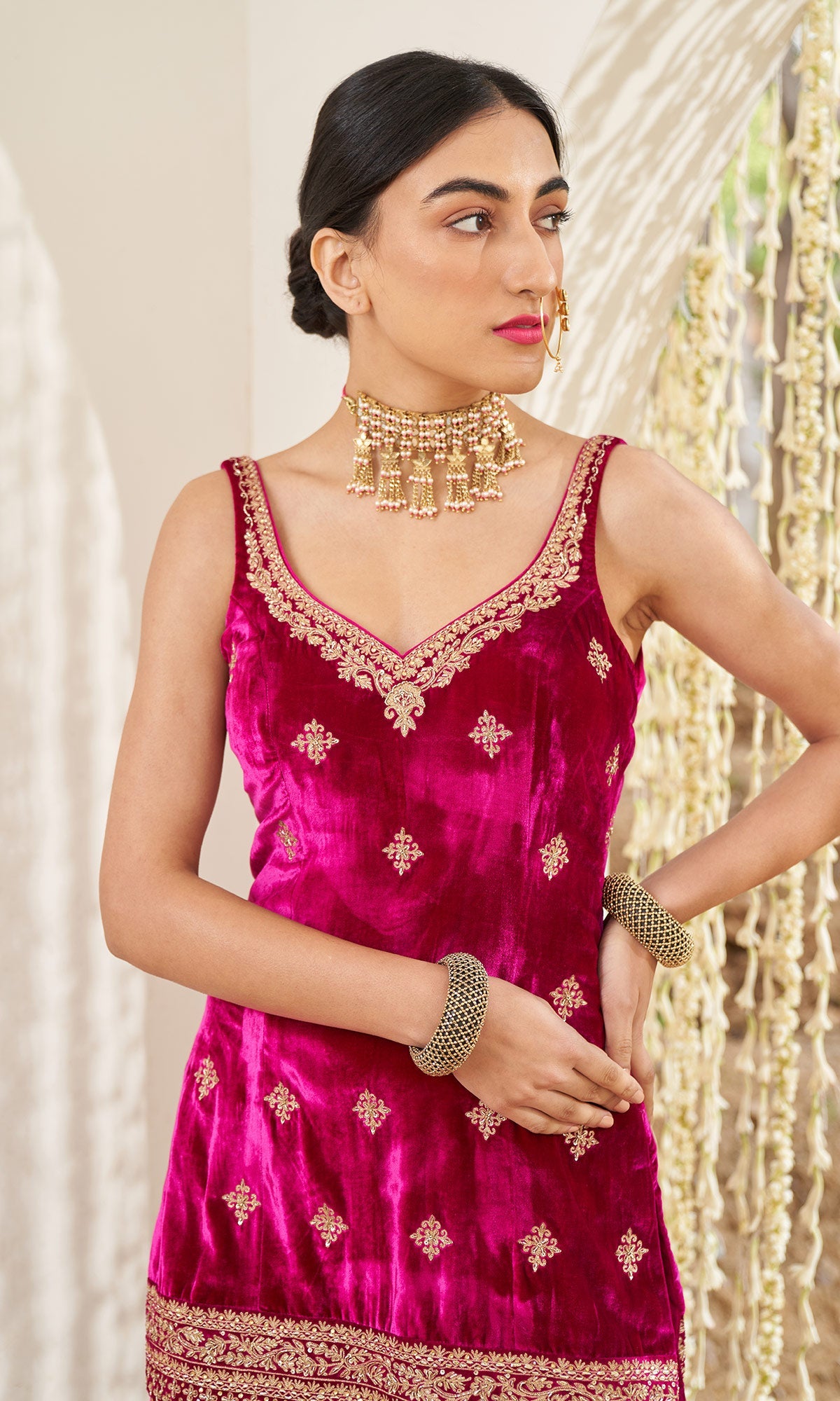Mirzya - Rani Pink Velvet Sharara set with organza dupatta - setof 3 - Ready to ship
