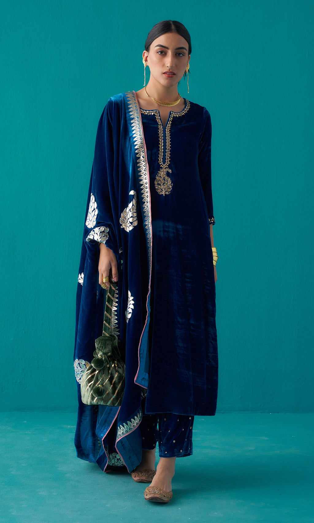 Khizaan Foils Sphire Blue Paisley print shawl only - Ready to ship