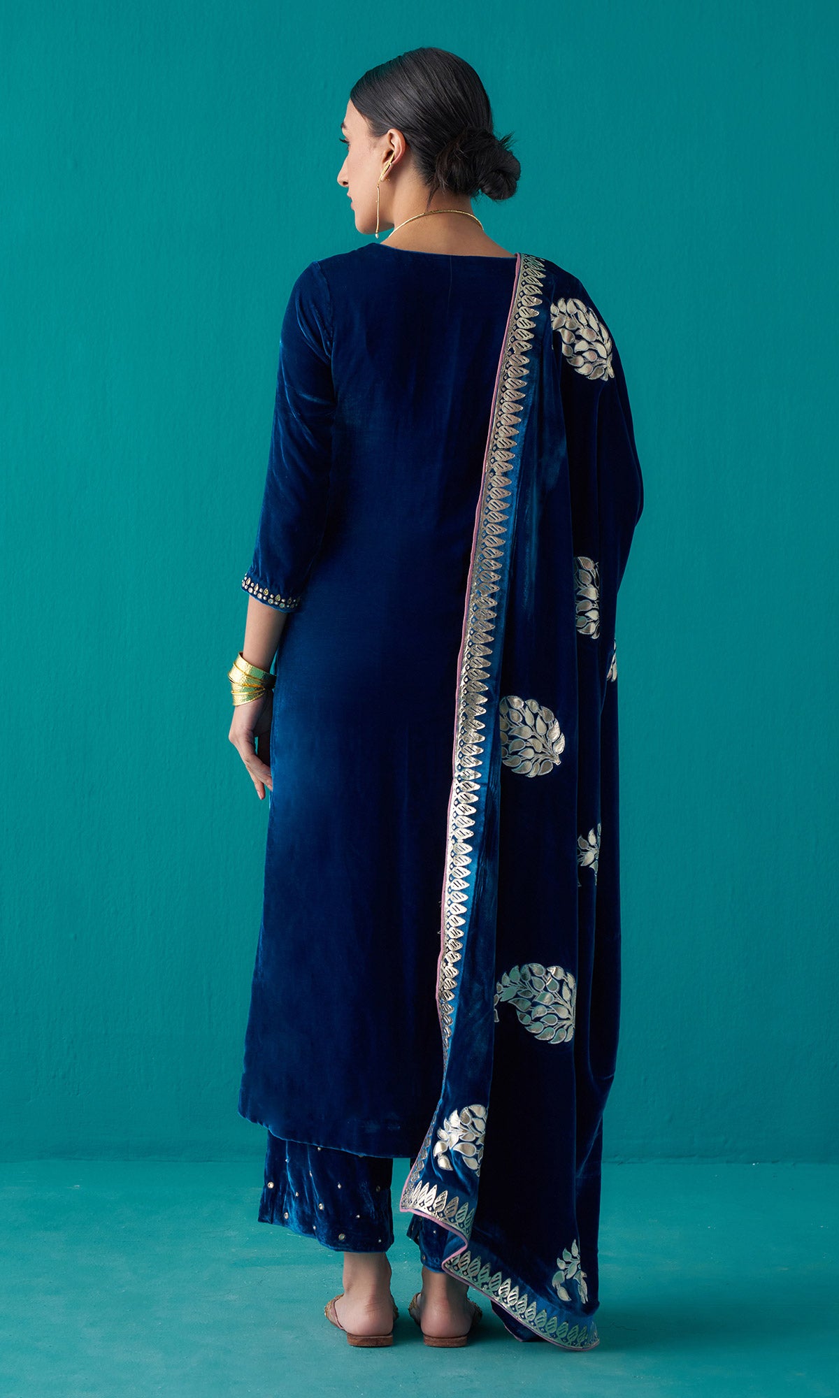 Khizaan Foils Sphire Blue Paisley print shawl only - Ready to ship