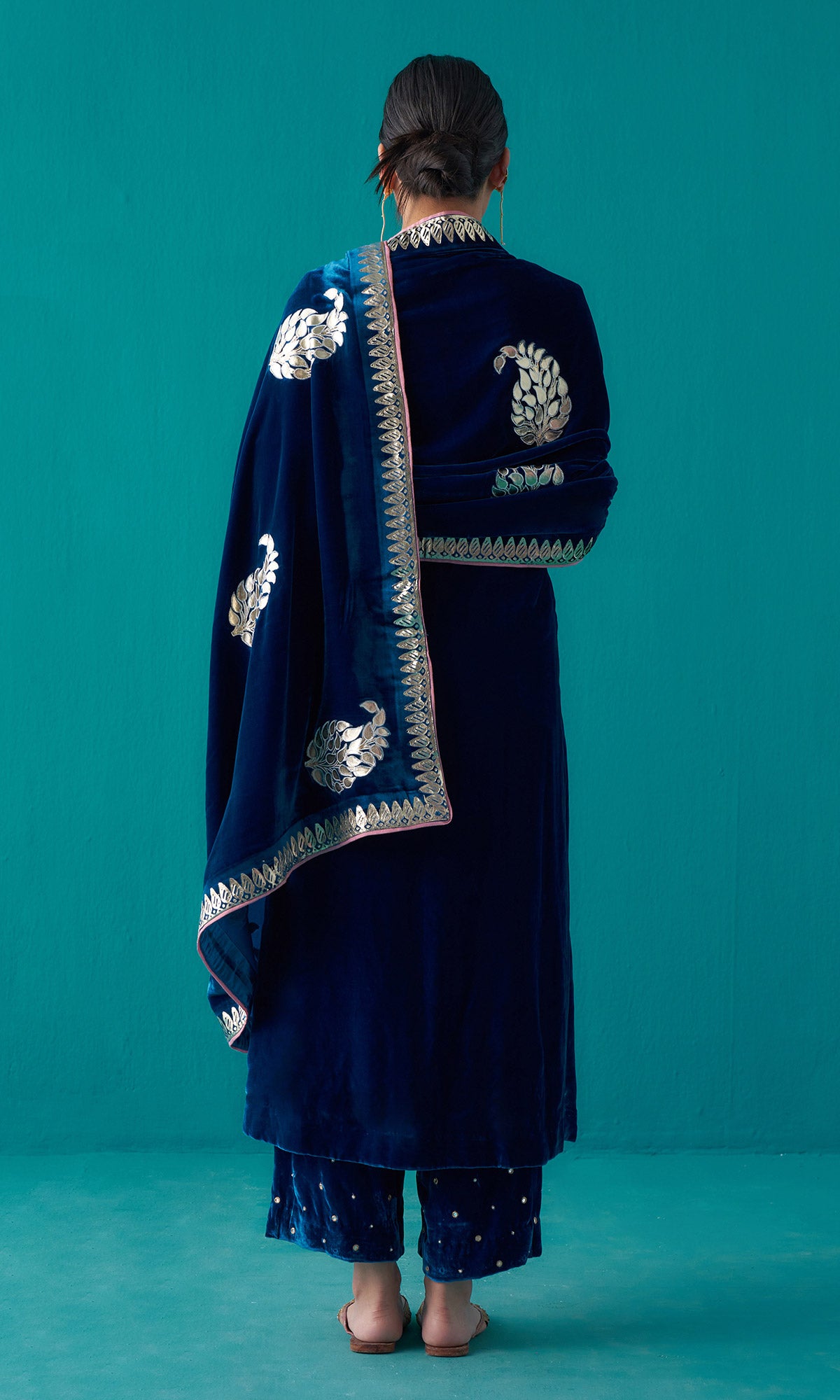 Khizaan Foils Sphire Blue Paisley print shawl only - Ready to ship