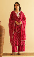 Kimaaya Khari Block Printed Pink Straight Kurta With Palazzo And Dupatta.( Set Of 3) - Ready to ship