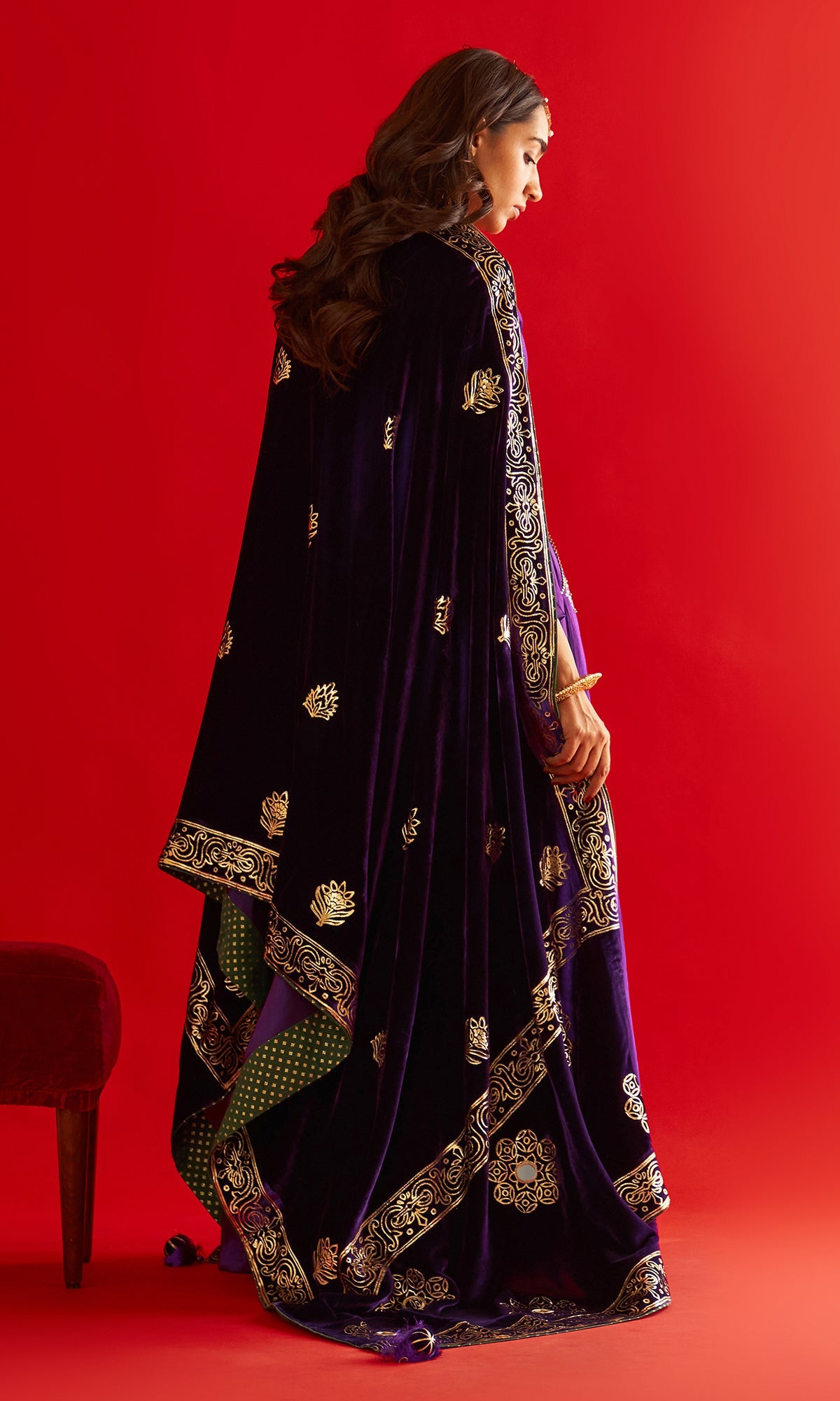 Sufiya Foil Purple Silk velvet shawl - Ready to ship