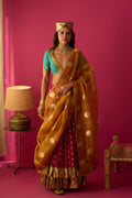 Nur pink double layer gota lehenga with blouse and mustard dupatta (set of 3) - Ready to ship