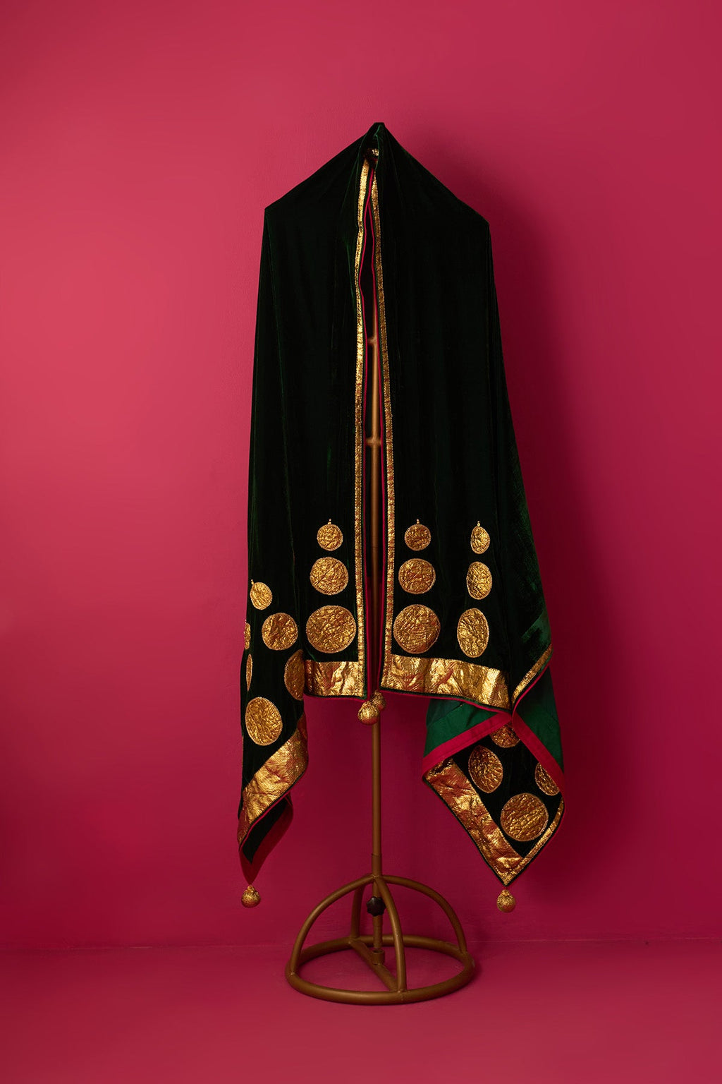 Nur green silk Velvet Embroidered Shawl - Ready to ship