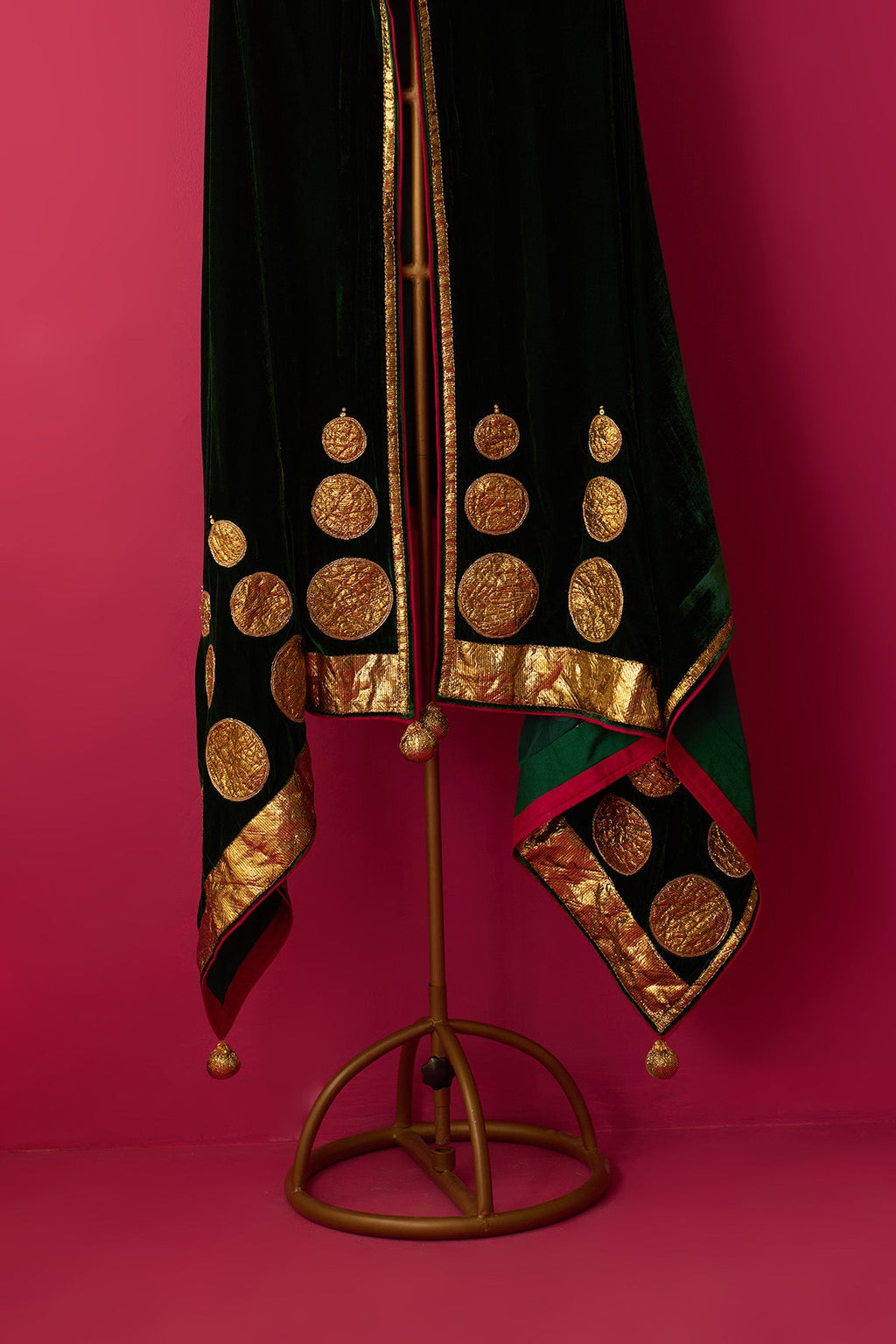 Nur green silk Velvet Embroidered Shawl - Ready to ship