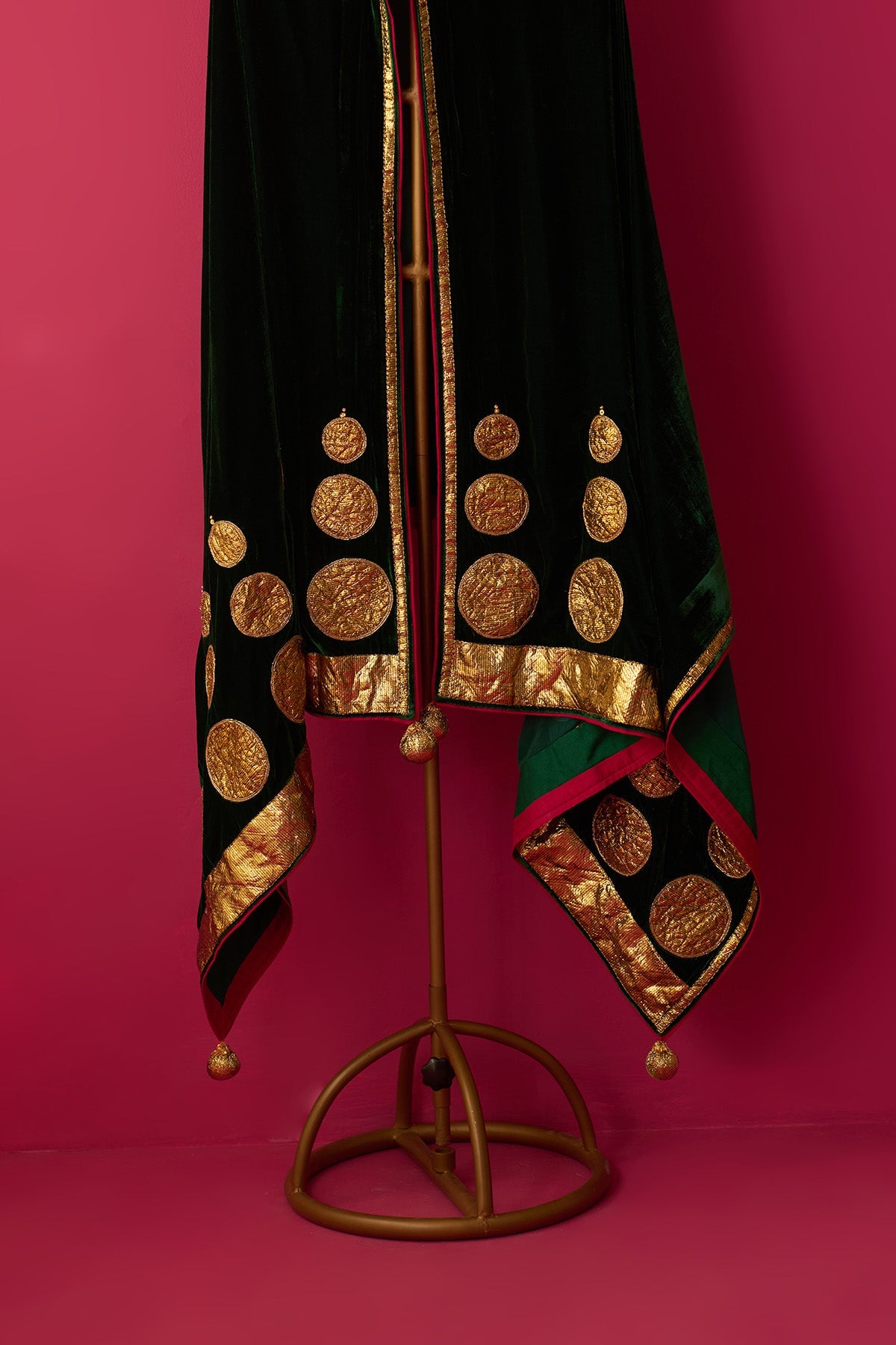 Nur green silk Velvet Embroidered Shawl - Ready to ship