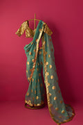 Nur Antique Gold Elbow Sleeves Gota Lampi Blouse - Ready to ship