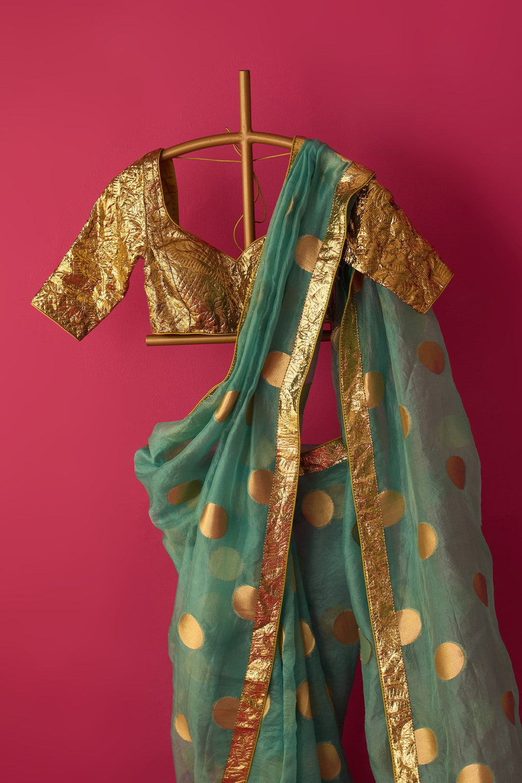 Nur Antique Gold Elbow Sleeves Gota Lampi Blouse - Ready to ship