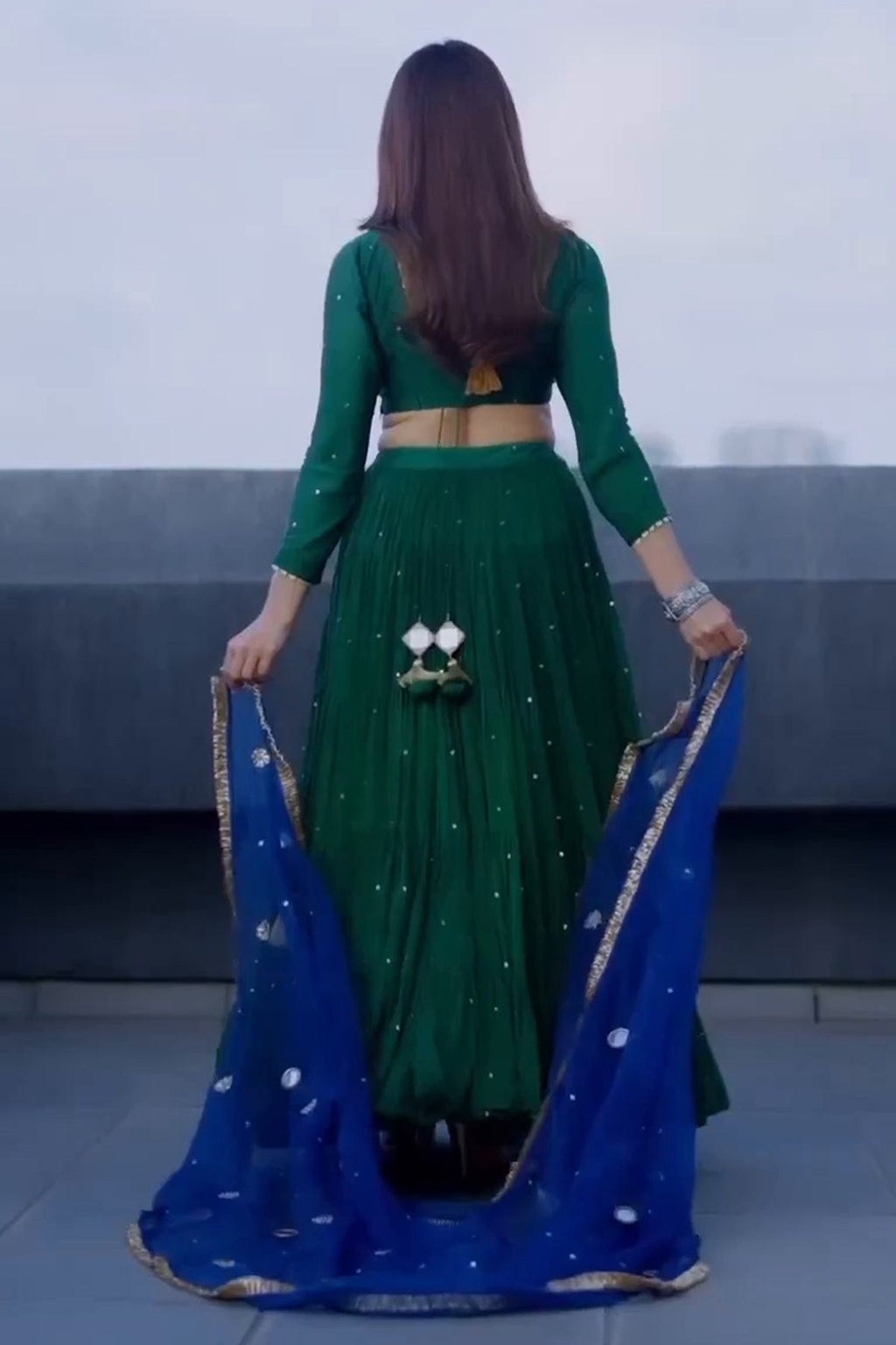 Aamna Shariff in Phillauri Emerald Green Lehenga - Set Of 3 RTS