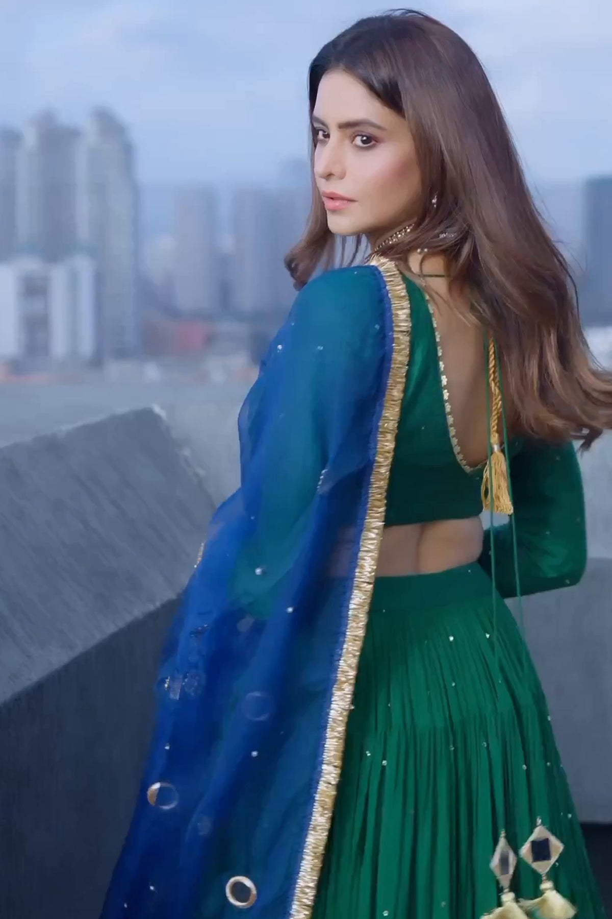Aamna Shariff in Phillauri Emerald Green Lehenga - Set Of 3 RTS