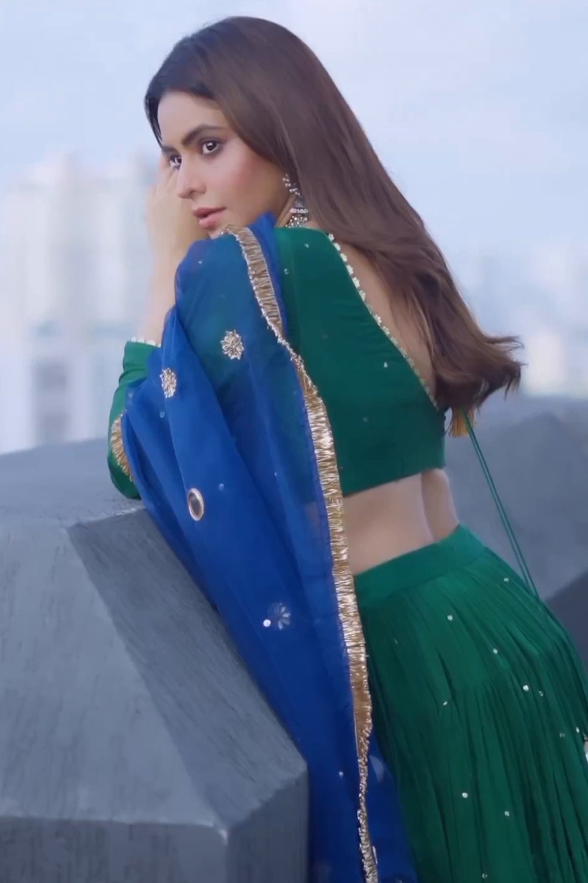 Aamna Shariff in Phillauri Emerald Green Lehenga - Set Of 3 RTS