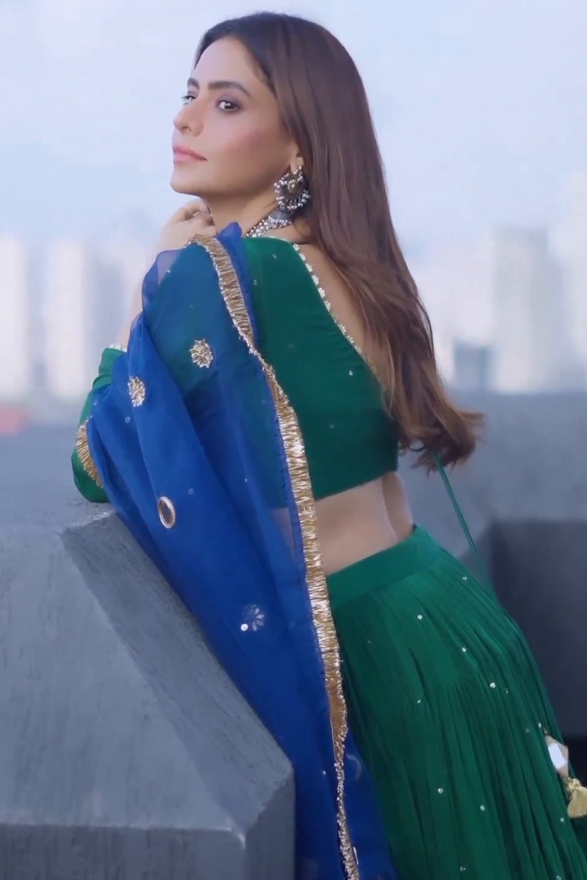 Aamna Shariff in Phillauri Emerald Green Lehenga - Set Of 3 RTS