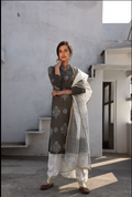 CHARCOAL COTTON SILK SUIT SET WITH CHANDERI DUPATTA - SET 0F 3