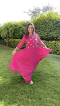 GENELIA D'SOUZA IN AAFREEN FLOWER GOTA YOKE GATHER DROP WAIST GATHER ANARKALI SET 0F 3  - RANI PINK