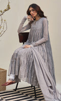 Jannat 2.0 Grey Block Printed Tiered Anarkali Set - Set Of 3 RTS