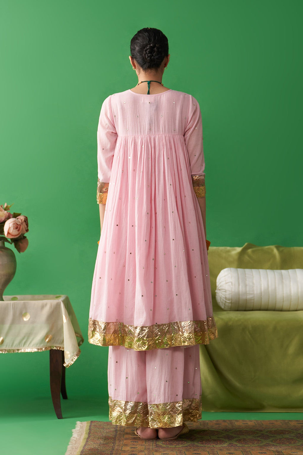 Jhoom soft pink kurta with flared palazzo (set of 2) - Ready to ship