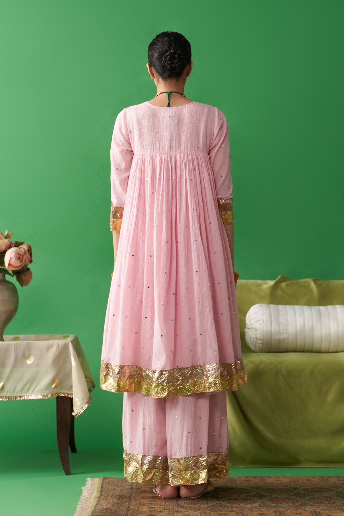 Jhoom soft pink kurta with flared palazzo (set of 2) - Ready to ship