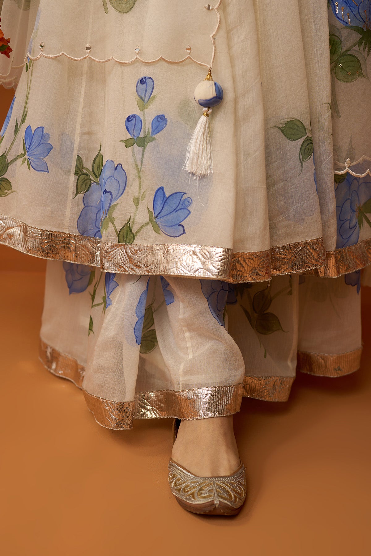 Sirat blue Hand painted anarkali with sharara and dupatta ( set of 3 ) RTS