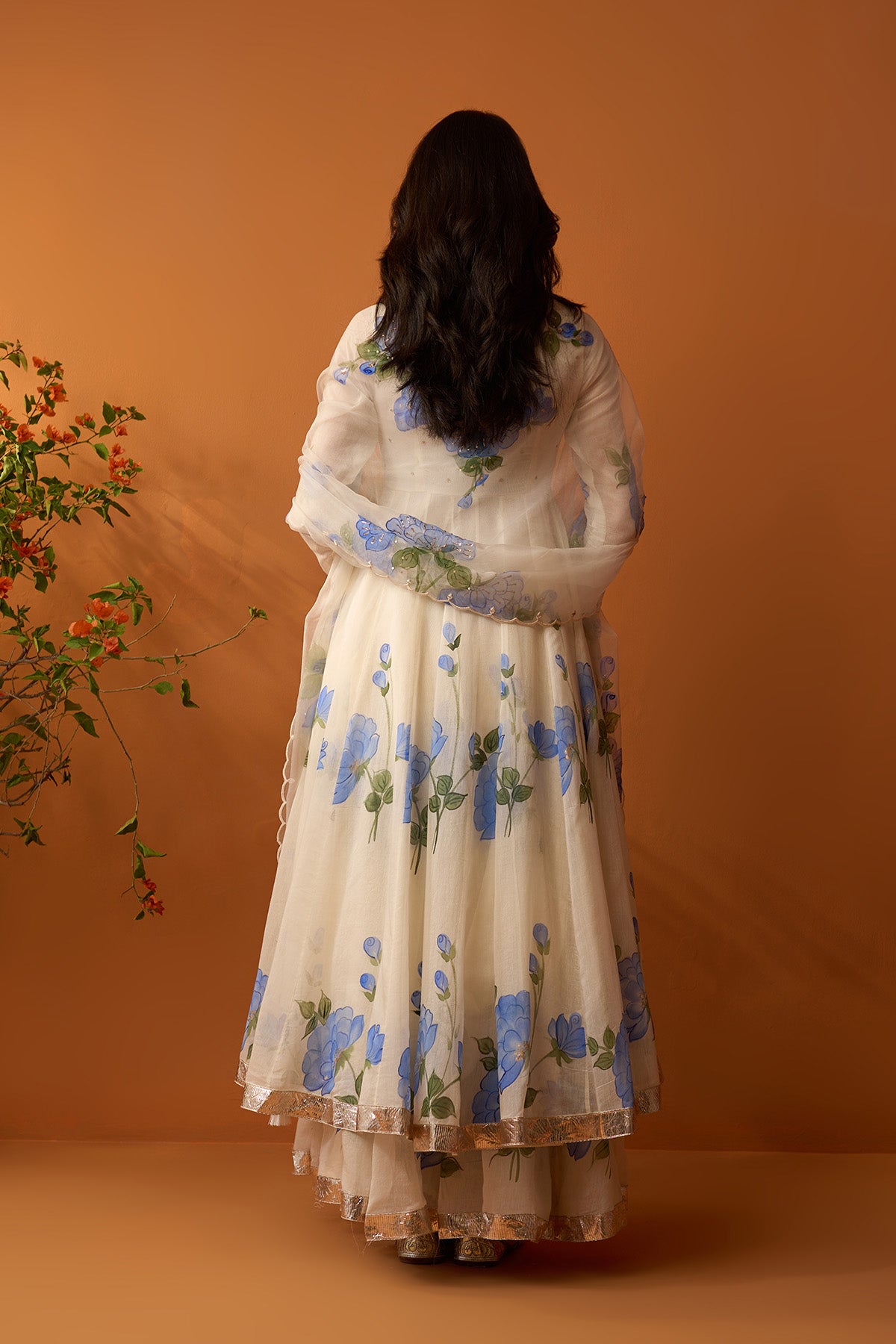 Sirat blue Hand painted anarkali with sharara and dupatta ( set of 3 ) RTS