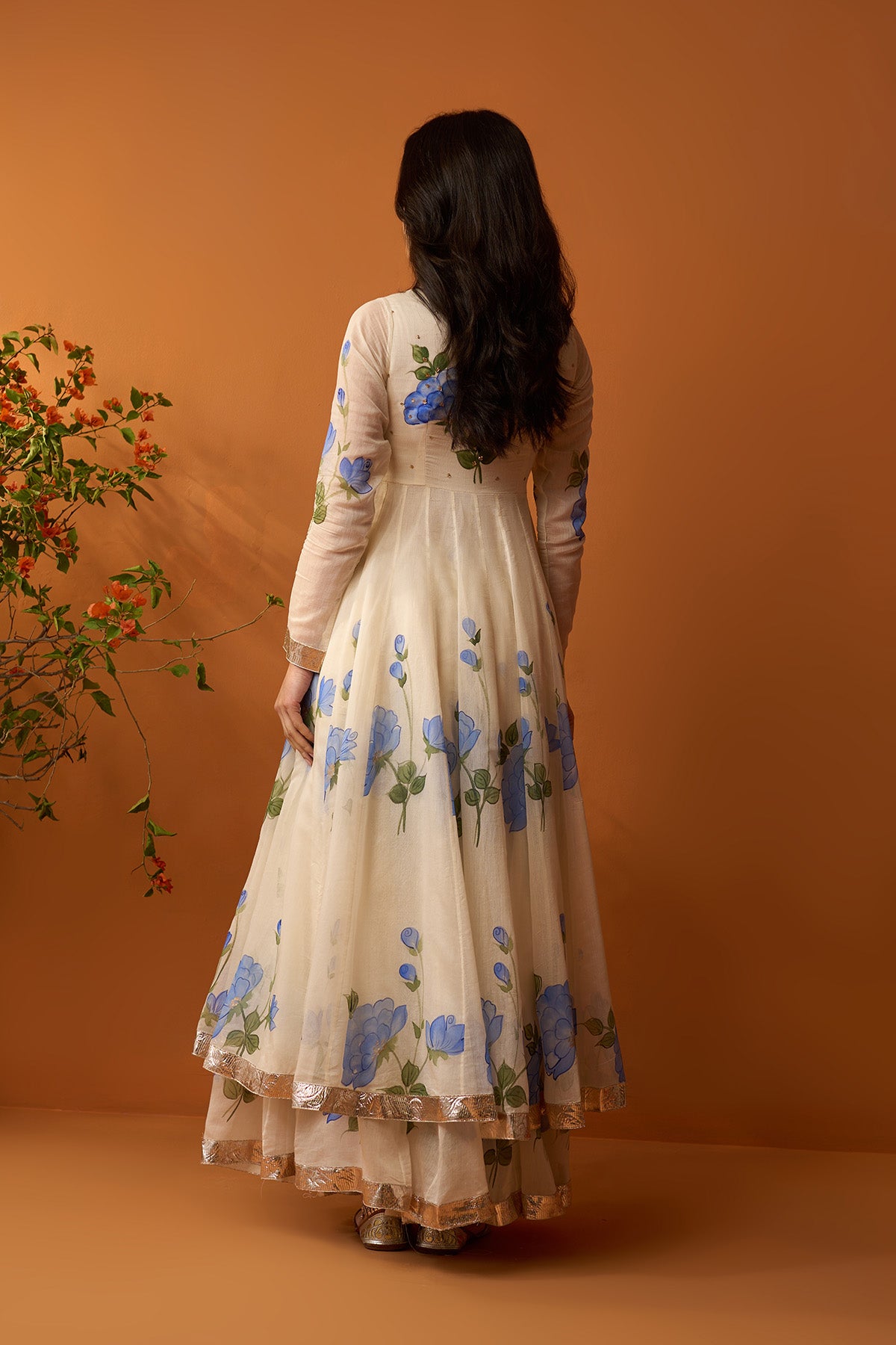 Sirat blue Hand painted anarkali with sharara and dupatta ( set of 3 ) RTS