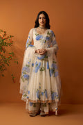 Sirat blue Hand painted anarkali with sharara and dupatta ( set of 3 ) RTS