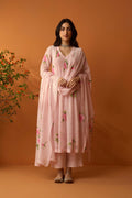 Sirat soft pink Hand painted pintuck kurta with palazzo and dupatta ( set of 3 ) - RTS