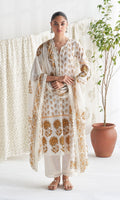 Gulmohar mughal mustard block printed straight kurta with palazzo and printed dupatta (set of 3) - Ready to ship