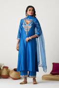 Pakeezah Cobalt Blue Paisley embroidered kurta with palazzo and dupatta ( set of 3) - Ready to ship