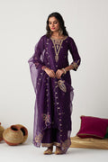 Pakeezah deep purple hand  embroidered kurta with  palazzo and  dupatta (set  of 3) - Ready to ship