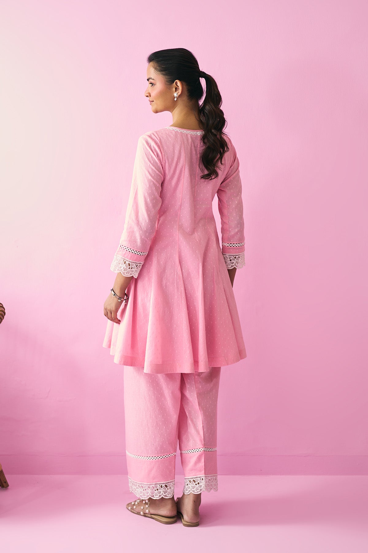 Summer Essentials 26 Pink Solid Short Anarkali With Farshi Salwar And Floral Print Dupatta ( Set Of 3 ) - Ready to ship