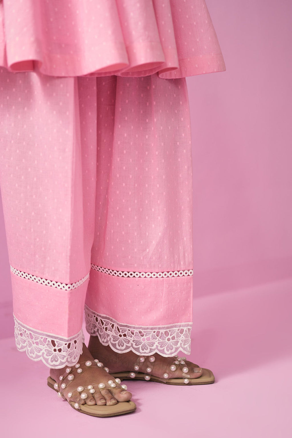 Summer Essentials 26 Pink Solid Short Anarkali With Farshi Salwar And Floral Print Dupatta ( Set Of 3 ) - Ready to ship