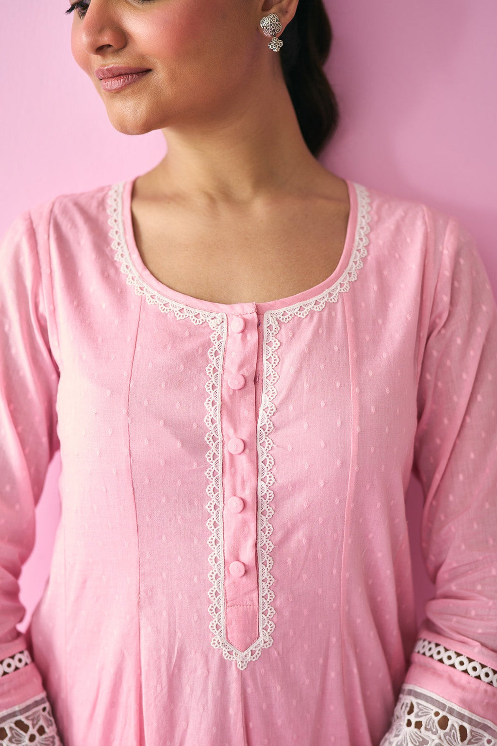 Summer Essentials 26 Pink Solid Short Anarkali With Farshi Salwar And Floral Print Dupatta ( Set Of 3 ) - Ready to ship
