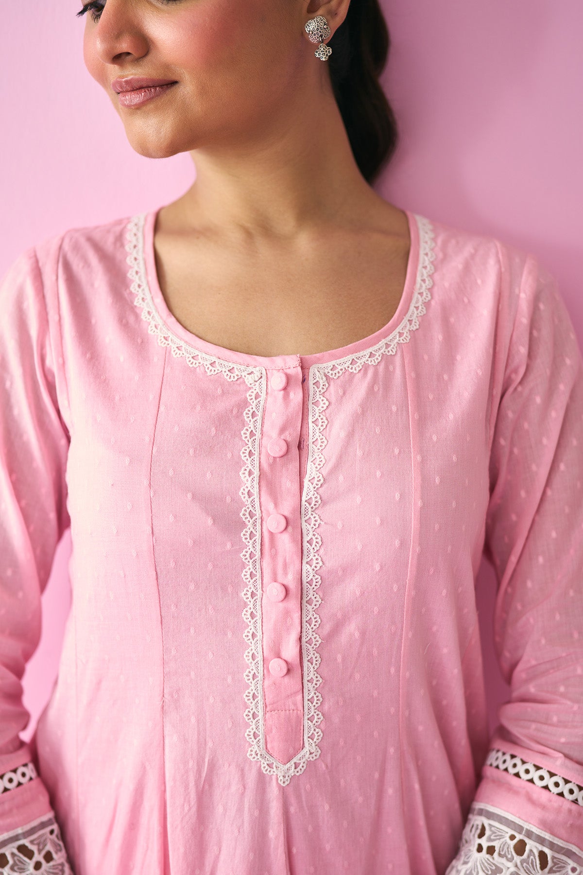 Summer Essentials 26 Pink Solid Short Anarkali With Farshi Salwar And Floral Print Dupatta ( Set Of 3 ) - Ready to ship