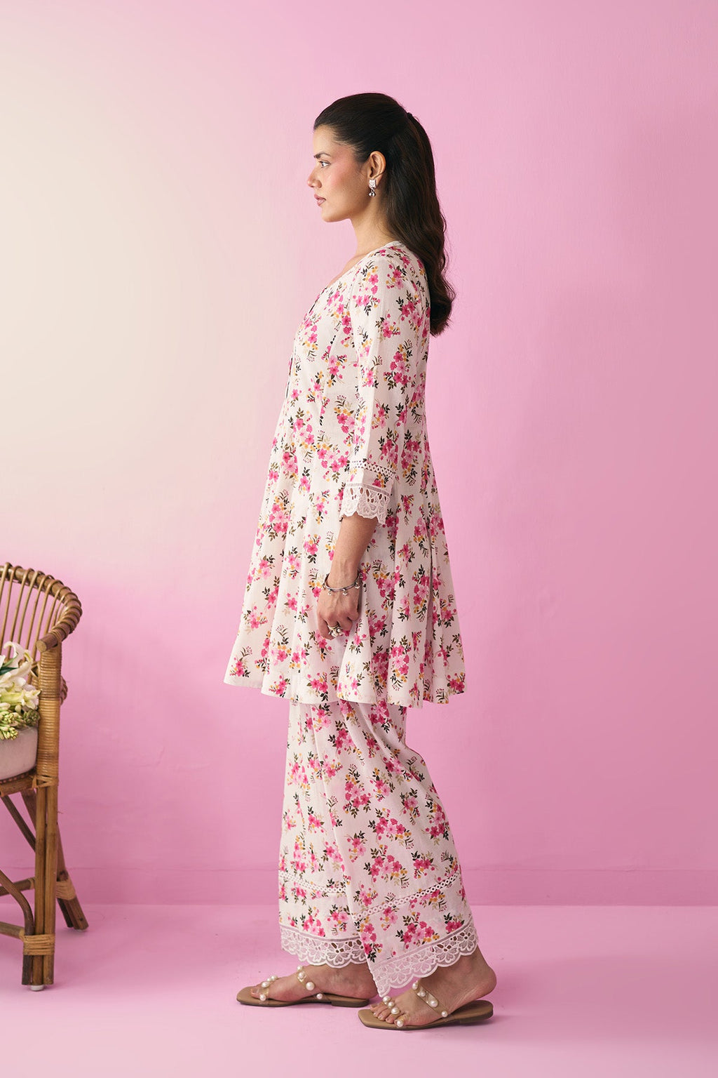 Summer Essentials 26 Off White Base Multi Floral Short Anarkali Wih Farshi Salwar ( Set Of 2 ) - Ready to ship