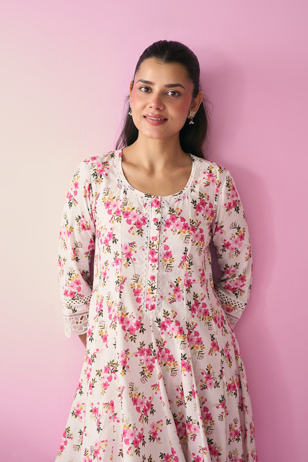 Summer Essentials 26 Off White Base Multi Floral Short Anarkali Wih Farshi Salwar ( Set Of 2 ) - Ready to ship