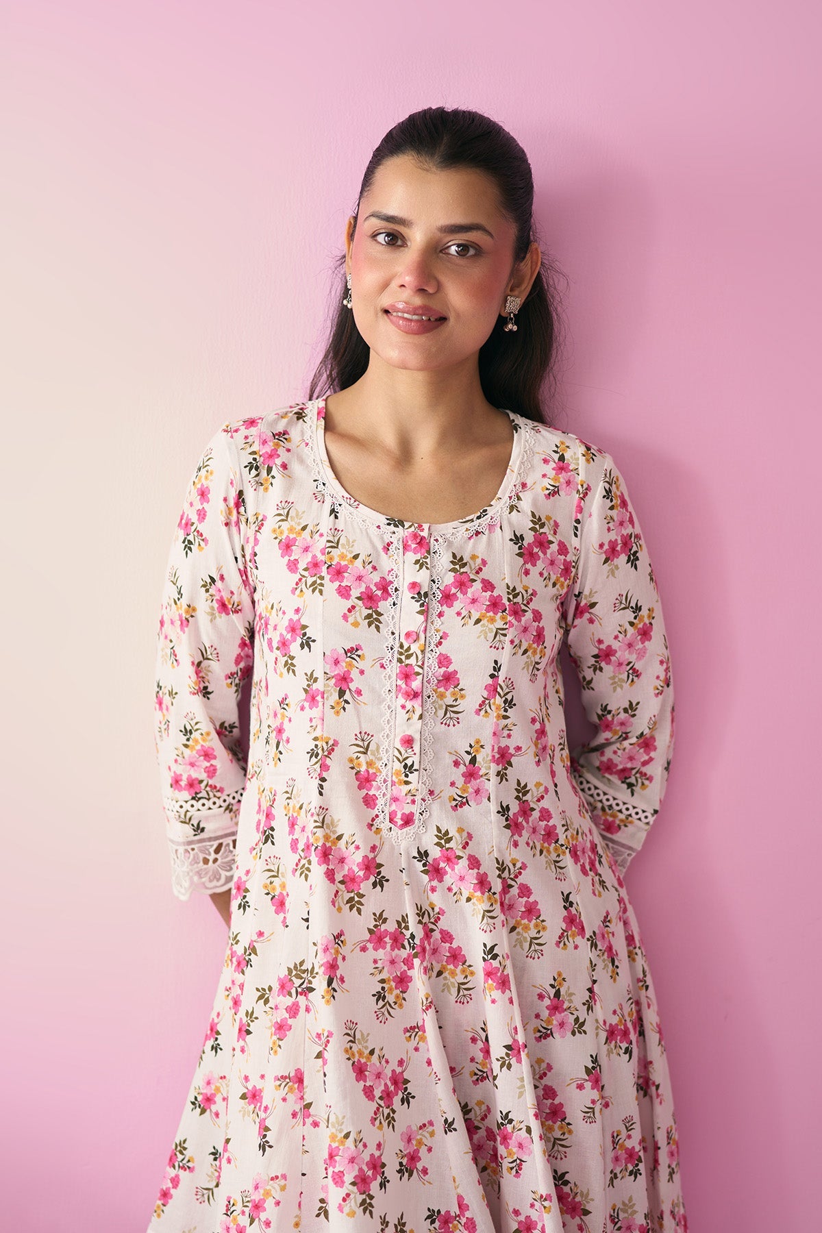 Summer Essentials 26 Off White Base Multi Floral Short Anarkali Wih Farshi Salwar ( Set Of 2 ) - Ready to ship
