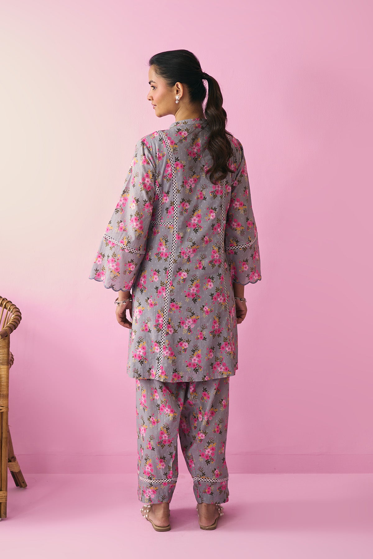 Summer Essentials 26 Grey Floral Co-Ord Set ( Set Of 2 ) - Ready to ship