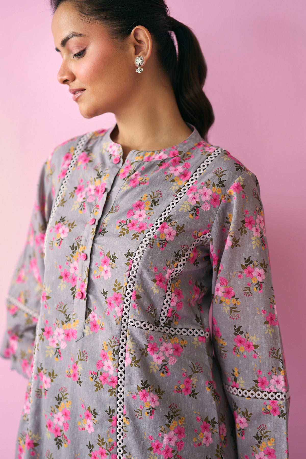 Summer Essentials 26 Grey Floral Co-Ord Set ( Set Of 2 ) - Ready to ship