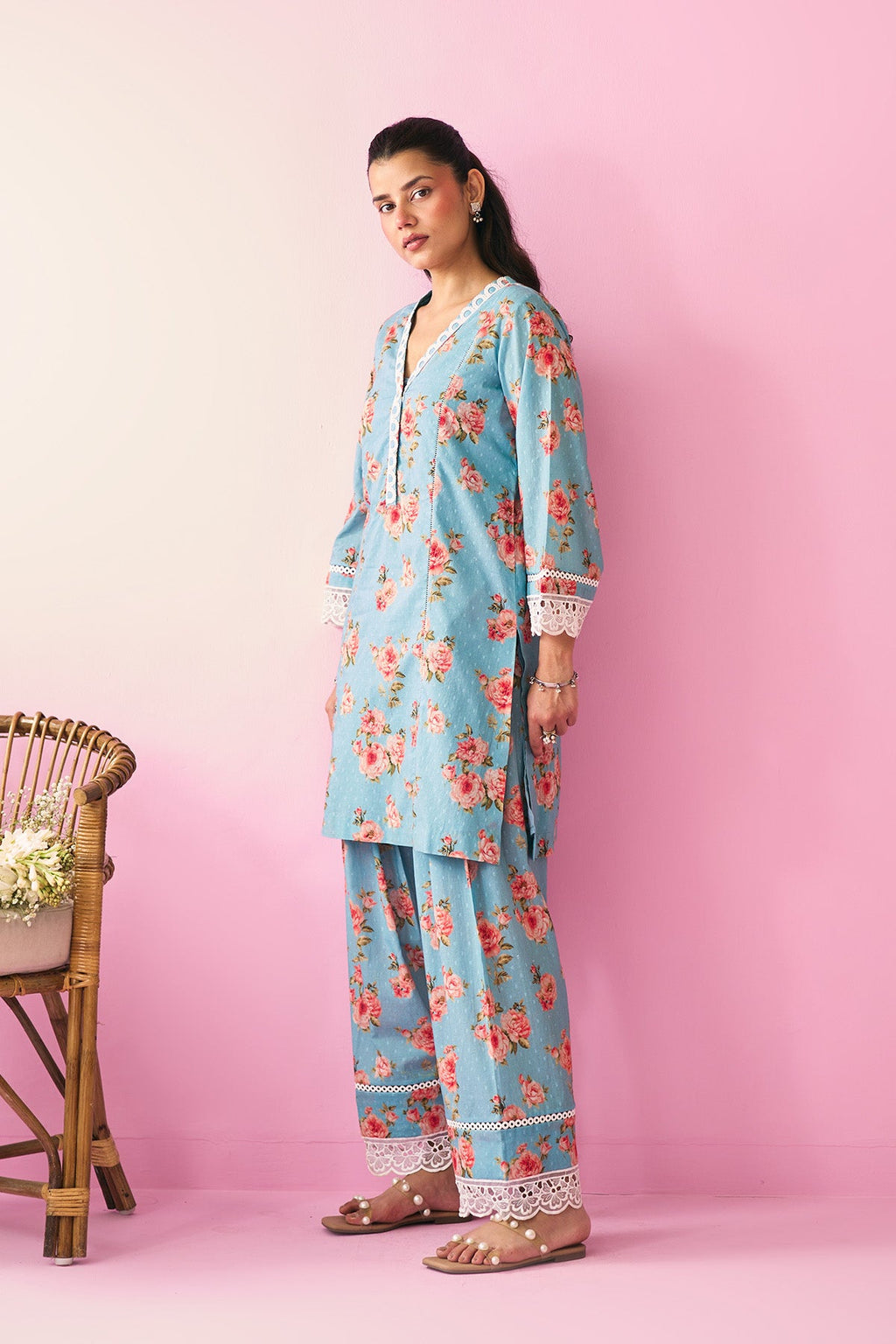 Summer Essentials 26 Turqoise Floral Co- Ord Set ( Set Of 2 ) - Ready to ship