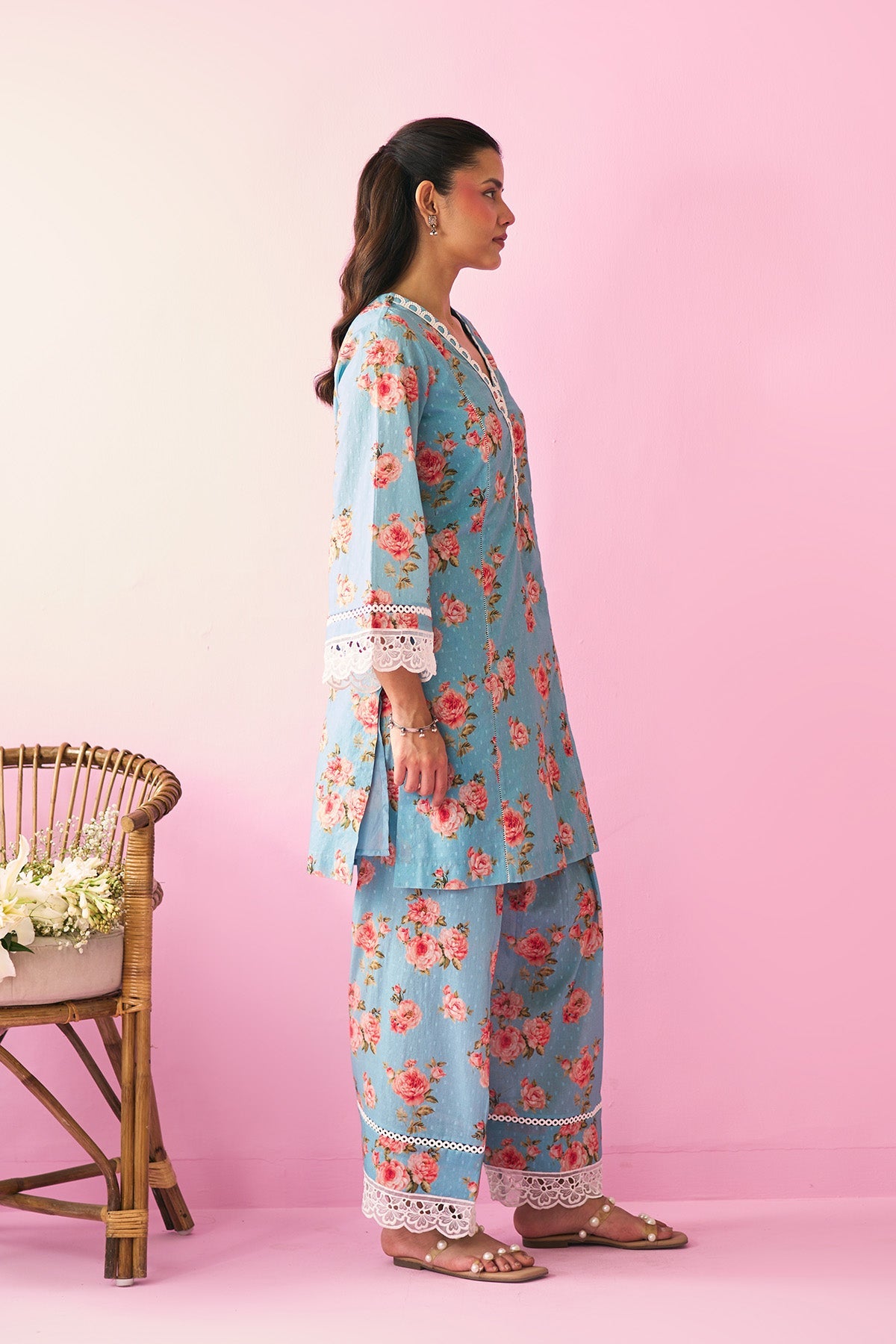 Summer Essentials 26 Turqoise Floral Co- Ord Set ( Set Of 2 ) - Ready to ship
