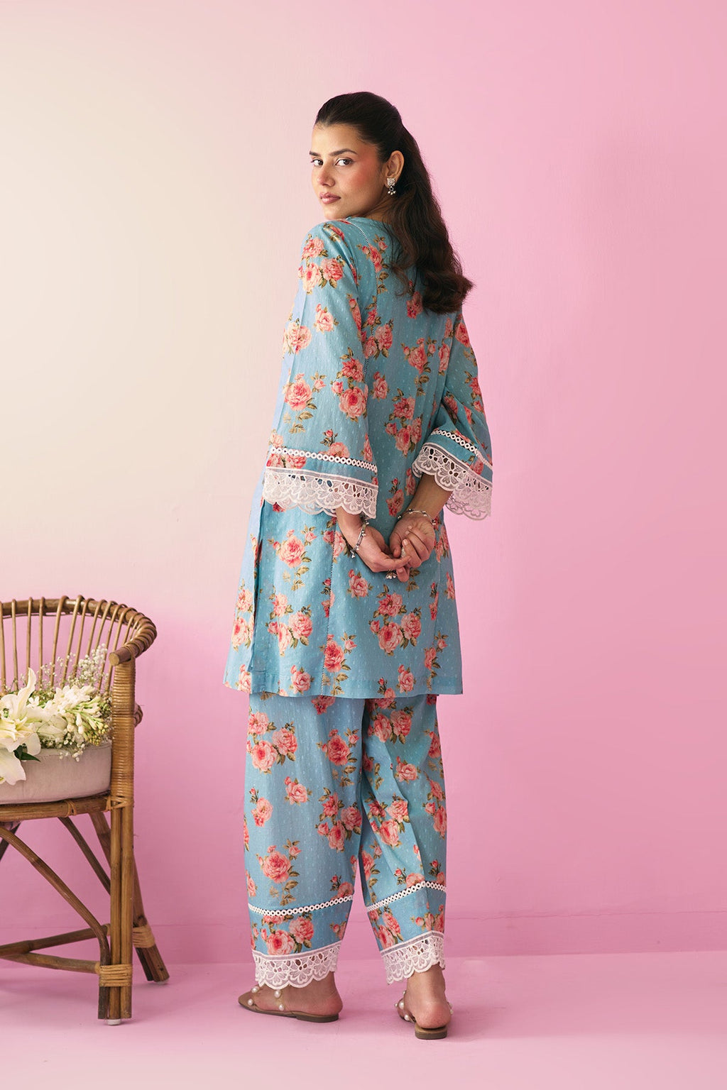 Summer Essentials 26 Turqoise Floral Co- Ord Set ( Set Of 2 ) - Ready to ship