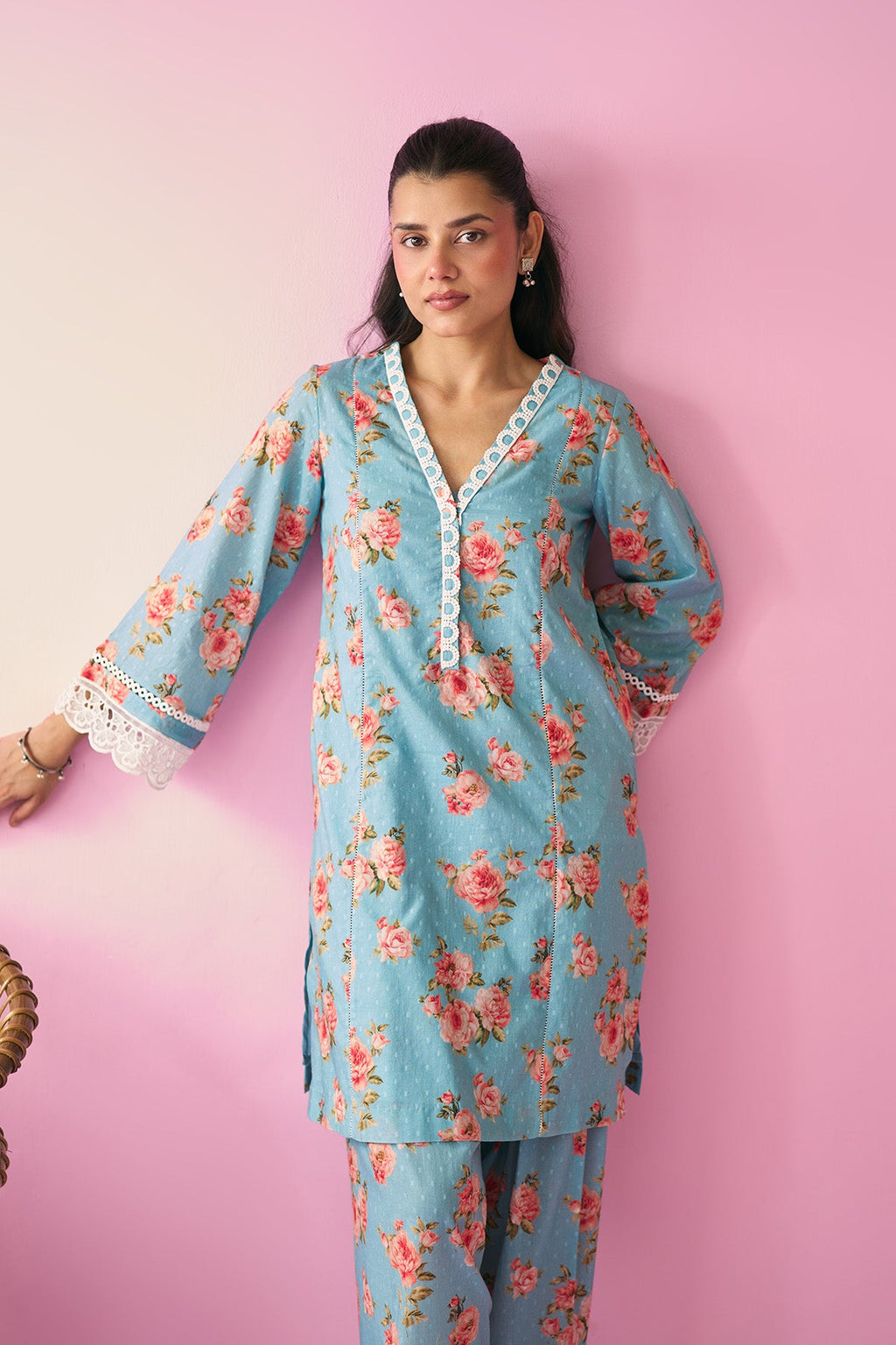 Summer Essentials 26 Turqoise Floral Co- Ord Set ( Set Of 2 ) - Ready to ship