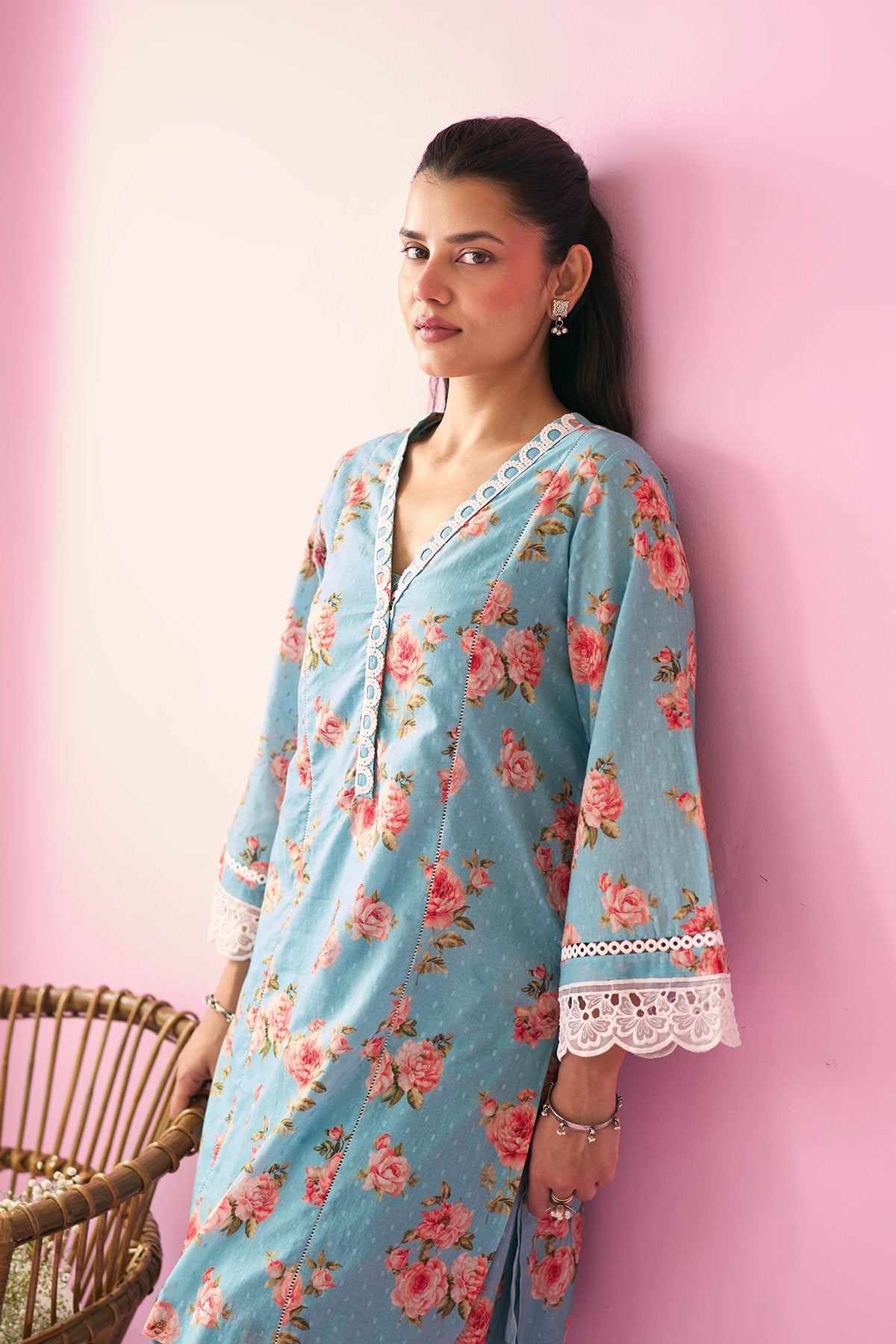 Summer Essentials 26 Turqoise Floral Co- Ord Set ( Set Of 2 ) - Ready to ship